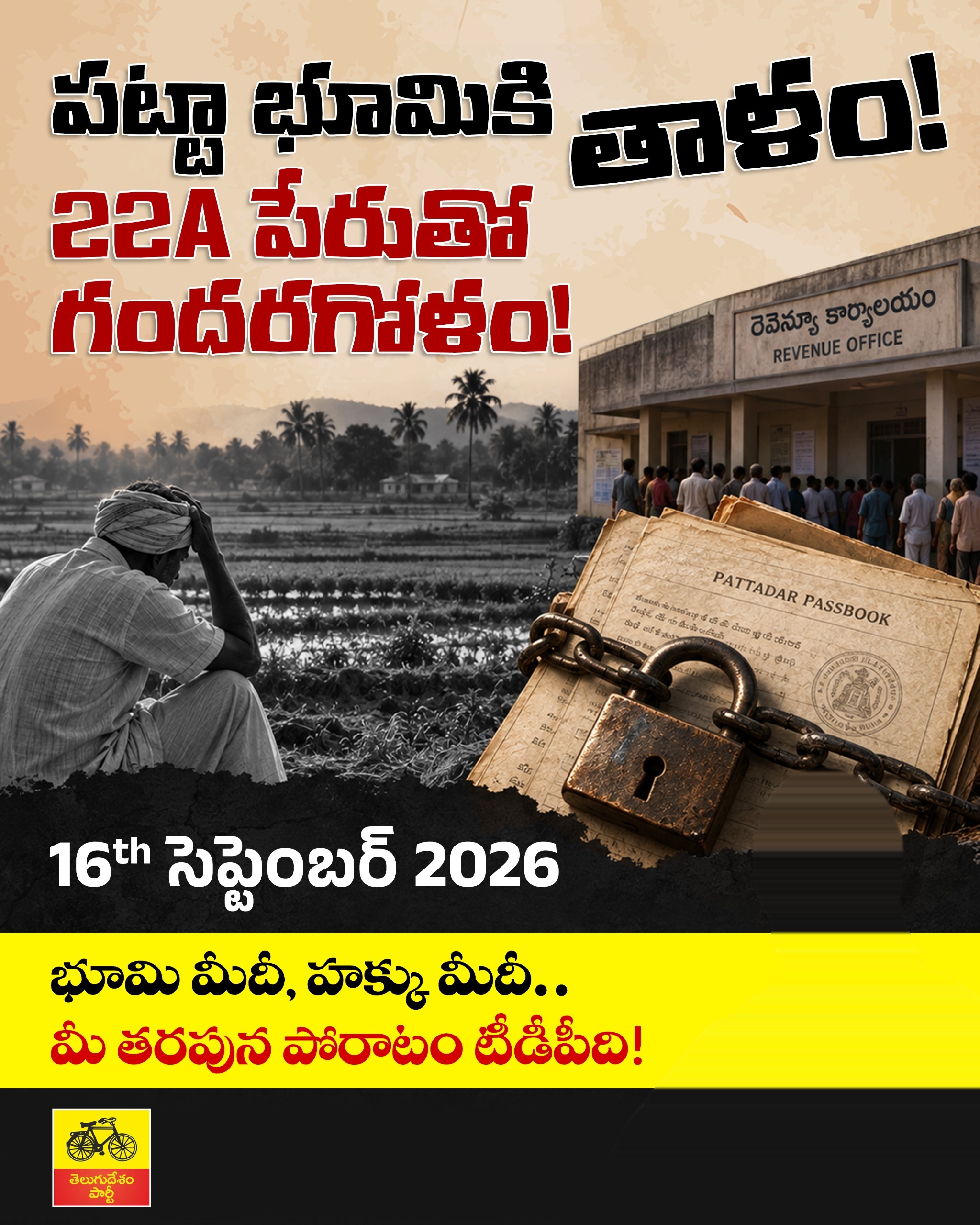 A lock on patta land — the confusion created in the name of 22A — Telugu Desam Party campaign poster